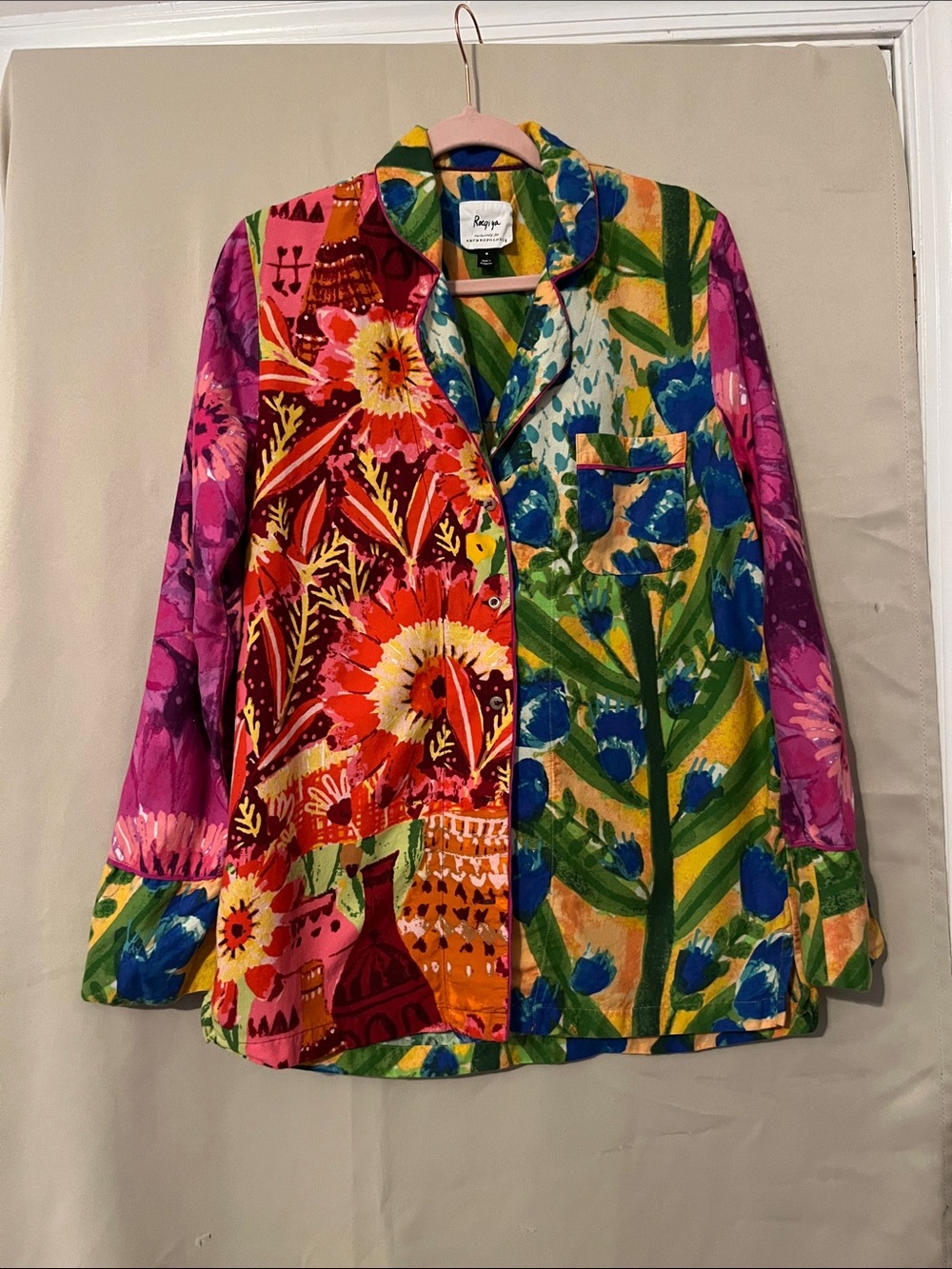 Roeqiya for Anthropologie Vibrant Multicolor Floral Pajama-Style Oversized Top